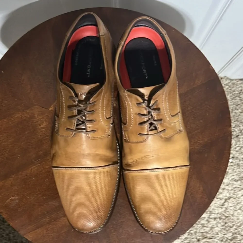 🔥🔥‎ ROCKPORT Simon Cap Toe Oxford Cognac Leather Dress Shoes - Men Sz 12 - EUC